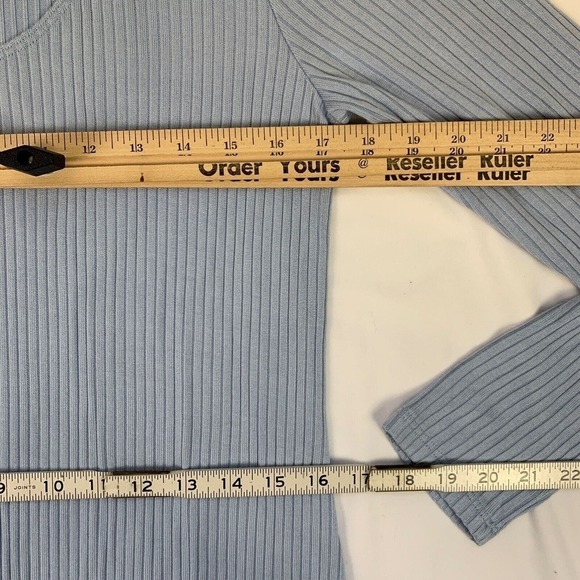 Reformation Rosario Ribbed Knit Mini Dress XL Sky Blue Long Sleeve Stretch - Picture 9 of 11